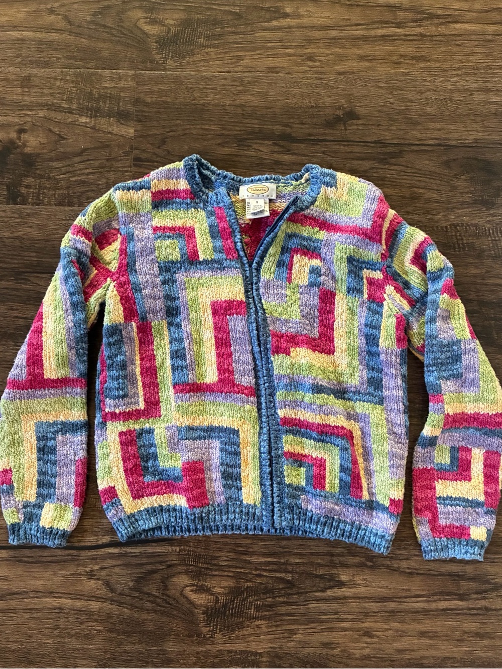 Talbots Multi-Color Geometric Chenille Zip Cardigan